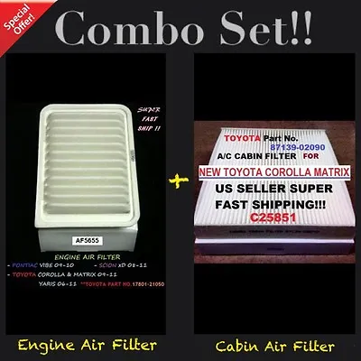 $13 • Buy Engine&Cabin Air Filter AF5655 C25851 For 09-18 Corolla Vibe XD Yaris Matrix