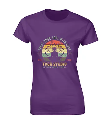 Treat Your Soul With Care Ladies T Shirt Yoga Namaste Lotus Peace Fashion Top • £7.99