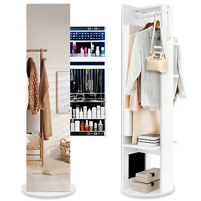 360° Swivel Mirror Jewelry Cabinet Armoire Full Length 3-Color LED Makeup White • $1048.95