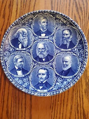 Antique Flow Blue Rowland & Marsellus American Poets 10 Inch Plate • $40