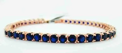 $0.99 • Buy BLUE SAPPHIRES  12.64 Cts TENNIS BRACELET 14k ROSE GOLD PLATED - Made In USA