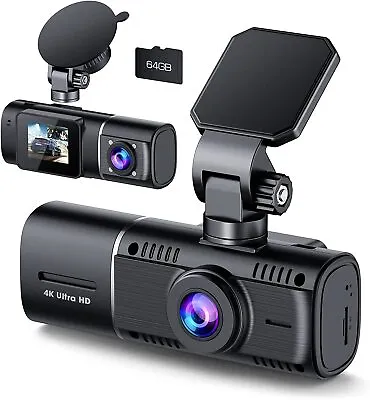 TOGUARD 4K 1080P Dual Dash Cam Front And Inside Mini Car Camera With 64GB Card • £64.39