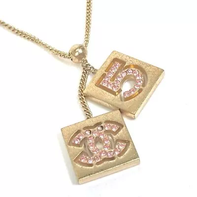 CHANEL Chain Bracelet Gold Plated Pink Rhinestone CC Logo No.5 Square Charms 02P • $630.15