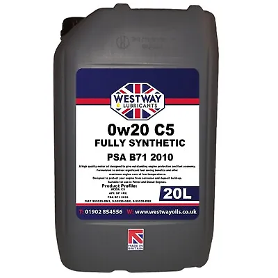 £89.99 • Buy 20L 0W20 C5 PSA B71 2010 Fully Synthetic Engine Oil 0w/20 - 20 Litres