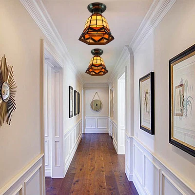 $39.60 • Buy Tiffany Style Flush Mount Ceiling Lighting Vintage Stained Glass Lamp TOP