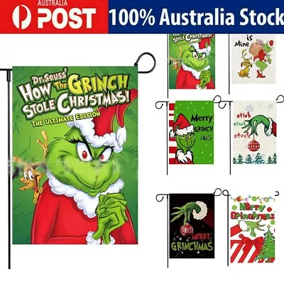 Grinch's Christmas Garden Flags Outdoor Xmas Banner Flags Hanging Decoration • $11.12