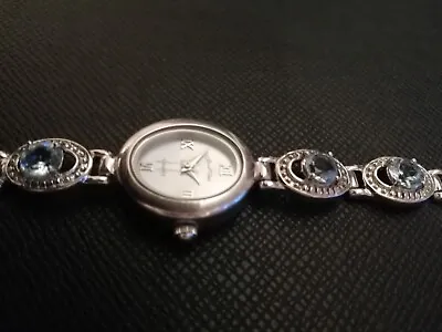 £84.75 • Buy Beautiful 925 Sterling Silver JEWEL TIME Ladies Watch With Blue Stones.
