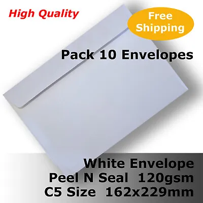 10 Envelopes C5 Size HQ 120gsm White 162x229mm Wallet Peel N Seal #E55CX #DDGG • $11.80