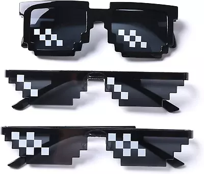 3Pack Pixel Mosaic Glasses Photo Props Unisex Sunglass Toy Thug Life Sunglasses  • $14.49