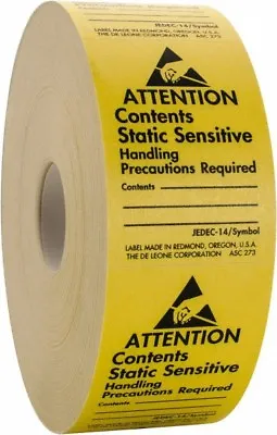 Roll Of 1000 Labels For Static-Sentiive Items: 1.75  H X 2.5  W Yellow & Black • $28.22