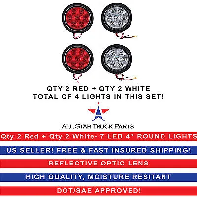 4  Inch 7 LED Round Stop/Backup/Reverse Truck Tail Light Kit - 2 Red + 2 White • $42.95