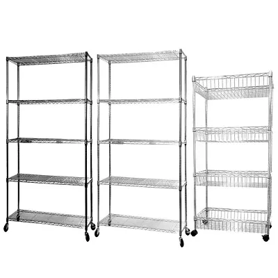 45 Tier Chrome Metal Storage Rack/Shelving Wire Shelf Kitchen/Office/Garage • £44.98