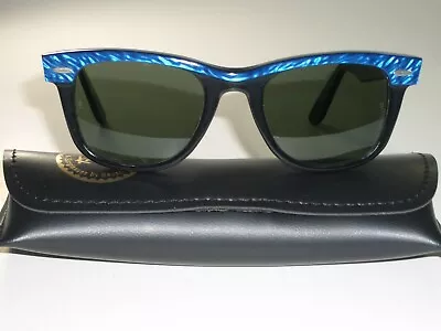 50mm MEDIUM VINTAGE B&L RAY BAN BLACK/BLUE STREET NEAT G15 WAYFARERS SUNGLASSES • $597.92