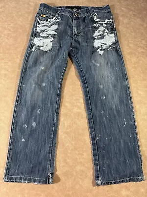 South Pole Mens Distressed Straight Leg Regular Fit 5-Pocket Blue Denim Jeans 36 • $14.24