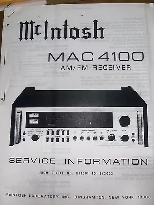 McIntosh MAC 4100 Service Manual Receiver Photocopy • $19.99