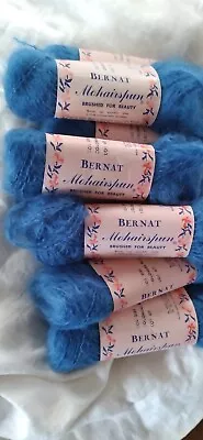 BERNAT Colonial Blue 66% Mohair 17% Wool Knitting Yarn 8 Skeins Vintge 8oz Total • $34.40