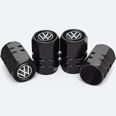 (Black) Volkswagen Logo 4pc Tire Valve Stem Cap Covers Aluminum Alloy • $11.99