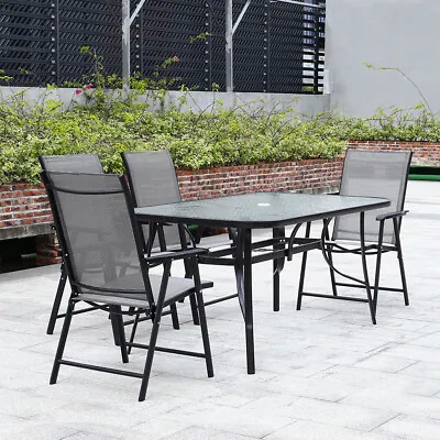 2/4/6 Seaters Patio Furniture Set Metal Indoor Outdoor Garden Table Chairs Black • £72.95
