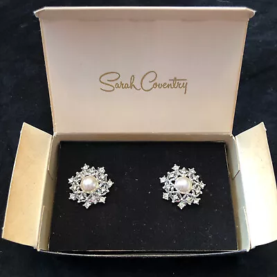 Vintage Sarah Coventry Faux Pearl  ULTIMA” Clip-on Earrings New In Box NOS @ #39 • $18.75