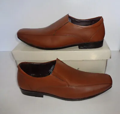 Mens Tan Leather Slip On Loafers Shoes Formal Smart Office Dress New UK Size 7 • £23.98