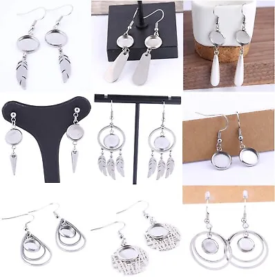 Dangling Cabochon Earring Base Settings Silver Blank Findings Bezel  Craft UK • £2.99