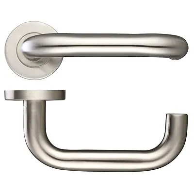 Brushed Stainless Steel D Shaped Lever Door Handle 19mm Dia On 52mm Sprung Rose • £9.17