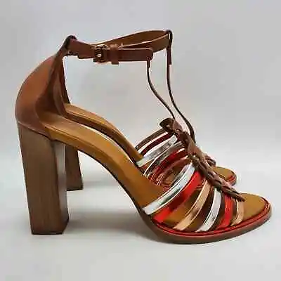 Veronique Branquinho Multicolor Metallic T-Strap Woven Heel Sandals Size EUR 41 • $120