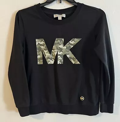 MK Logo Michael Kors Womens Camouflage Camo Sweatshirt Black M • $22.99