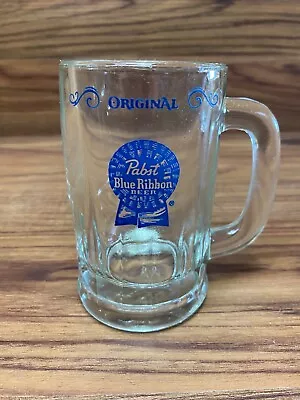 Vtg Pabst Blue Ribbon Beer Mug Cup Bar 5 3/4  Heavy Bottom OLDER  Original  LOGO • $14.99