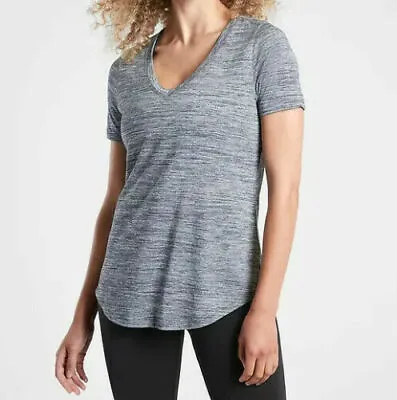 ATHLETA Breezy Scoop V Tee  Flint Heather Top  Women Size S New • $9.99