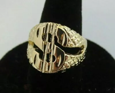 Size 8-13 Mens 14kt Gold Plated Dollar Sign $  Bling Stunning Designer Ring • $12.71