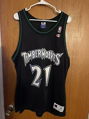 Vintage Kevin Garnett Jersey Timberwolves Champion Mens Size 48 Black Men’s XL • $41