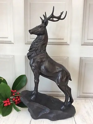 £34.99 • Buy LARGE Bronze Style Stag Statue Figure Ornament Deer Reindeer Antlers Vintage