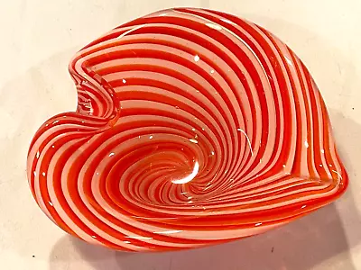 Vintage 1960's Italy Murano Red Heart Swirl Glass Ashtray 5.5 Inch -free Ship • $29.99