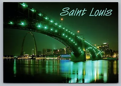 St Louis MO Eads Railroad Bridge Night Lights Mississippi River Vtg Postcard C5 • $6.99