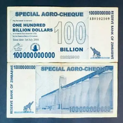 Zimbabwe 100 Billion Dollars 2008 P-64 Banknotes In Fine Condition • £8.95