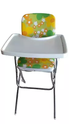 Vintage MCM High Chair Cosco Tray Vinyl Seat Flower Power Yellow Green • $125