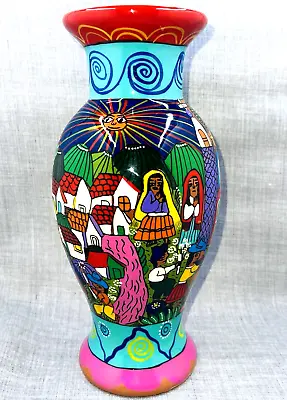 Mexican Vase Colorful Painted Terra Cotta Church Wedding Folk Art VTG 9  Glazed • $38