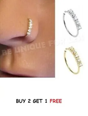 Fake Nose RIng Helix Sterling Silver 925 Diamante Hoop Small Tragus Cartilage • £3.99
