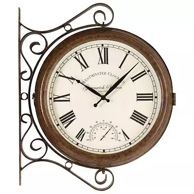 Garden Station Clock & Thermometer Double Sided Wall Mounted Outdoor Accessory • £78.99