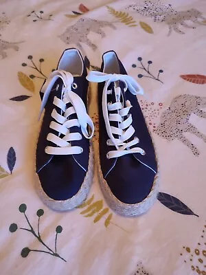 Womens Lace Up Espradrilles Sneaker Trainer Navy Blue Size 5 / 38 Flatform Shoes • £1.95