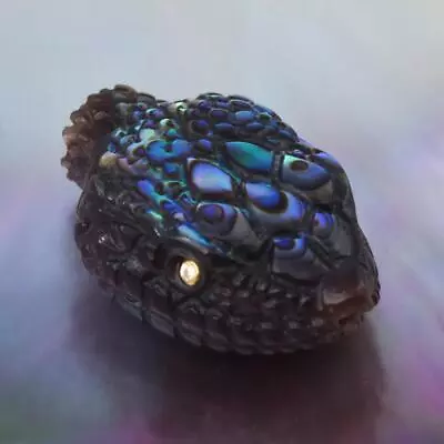 Snake Head Bead Carving Paua Abalone Black Pinna Shell & Diamond Gem Eyes 5.66g • $66