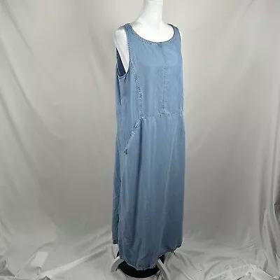 J Jill Women Chambray Blue Sleeveless Maxi Dress Pockets Size Large Tencel • $20.99