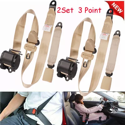 2set Retractable 3 Point Safety Seat Belt Straps Auto Vehicle Adjustable Kit USA • $25.99