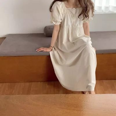 Lady Victorian Sleepwear Ruffle Lace Nightdress Nightwear Puff Sleeve Casual • $25.44