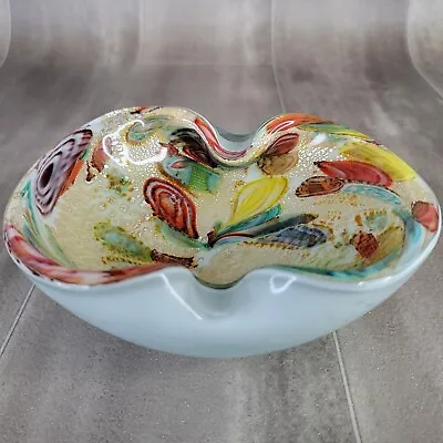 Mid Century Murano Beautiful Art Glass Bowl Ashtray Candy Dish Colorful  • $29.95