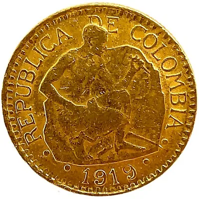 1919 DDO - Double Date - Colombia Gold 5 Pesos Coin KM #195.1- Rare Mint Error. • $699.95