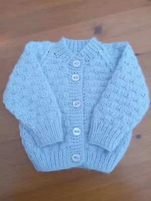 Hand Knitted Lilac Baby Cardigan 0-3 Months • £6