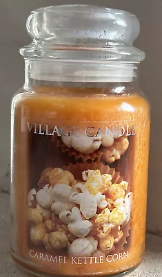 NEW RARE Village Candle Carmel Kettle Corn Popcorn Food  Large Glass Jar 26 Oz • $74