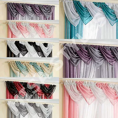 £0.99 • Buy Glitter Sparkle Ready Made Plain Voile Swags Net Curtain Pelmet Valance Drapes